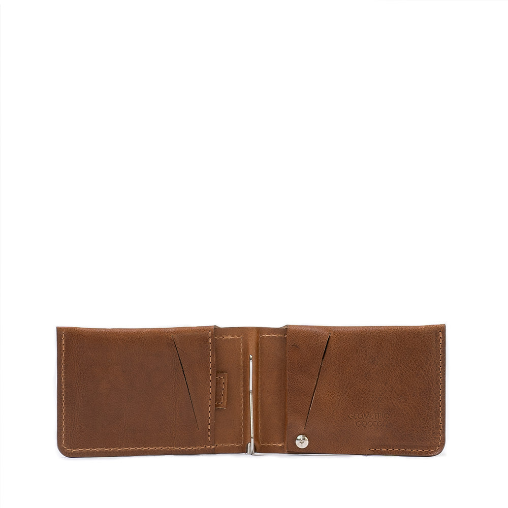 AirTag with money clip in brown color, expertly crafted from premium leather by Geometric Goods.