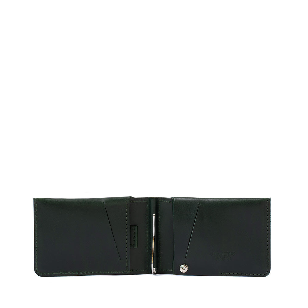 AirTag wallet with money clip for cash made by geometric goods from premium leather in forest green color