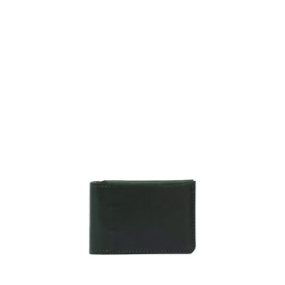 AirTag wallet with money clip, crafted by Geometric Goods from premium Italian full-grain leather in forest green color