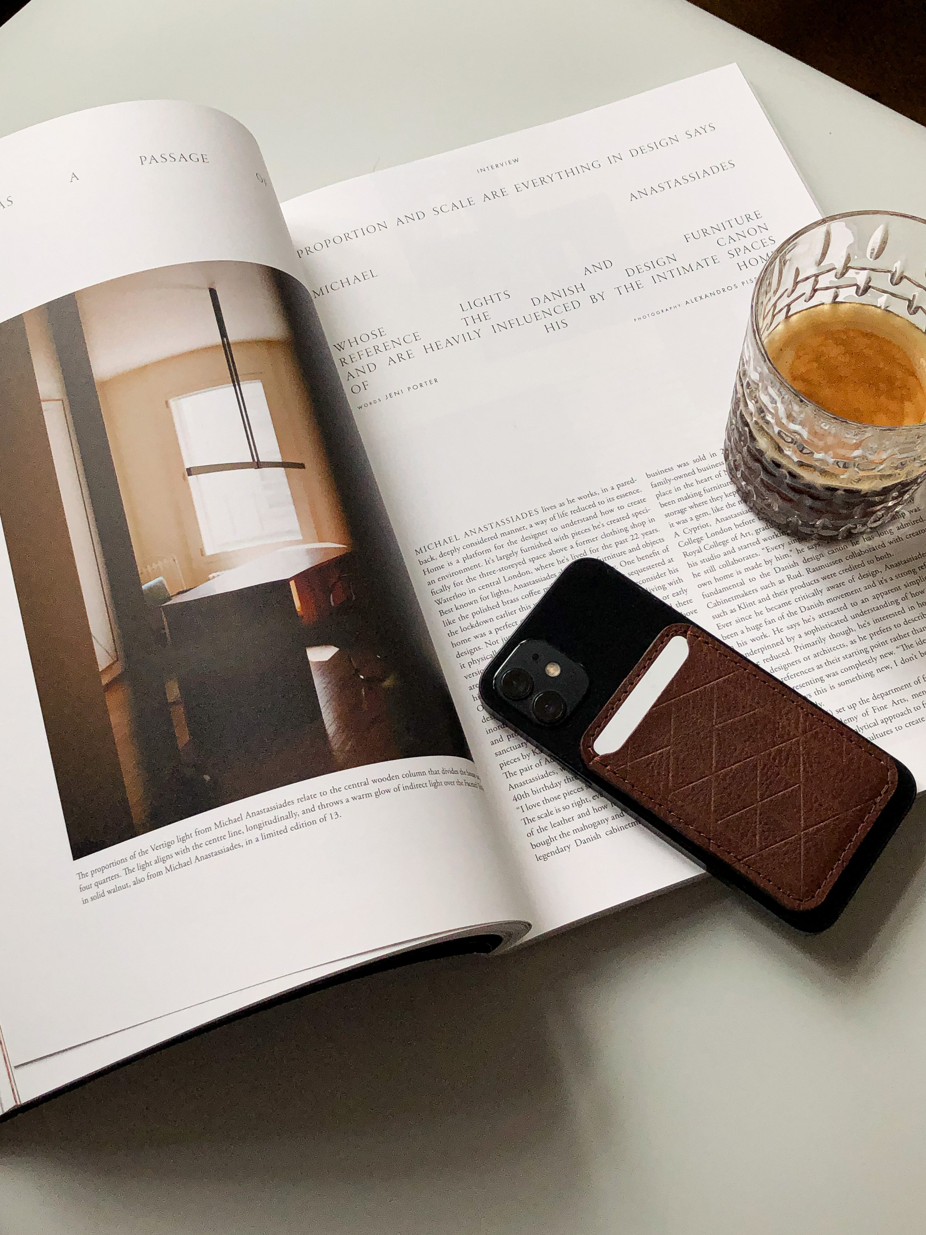dark brown color leather magsafe wallet for iphone made by Geometric Goods
