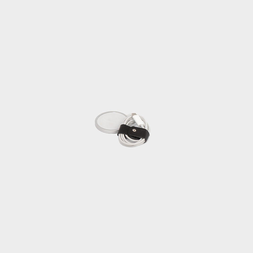 black leather cord organizer for usb type c charging cord