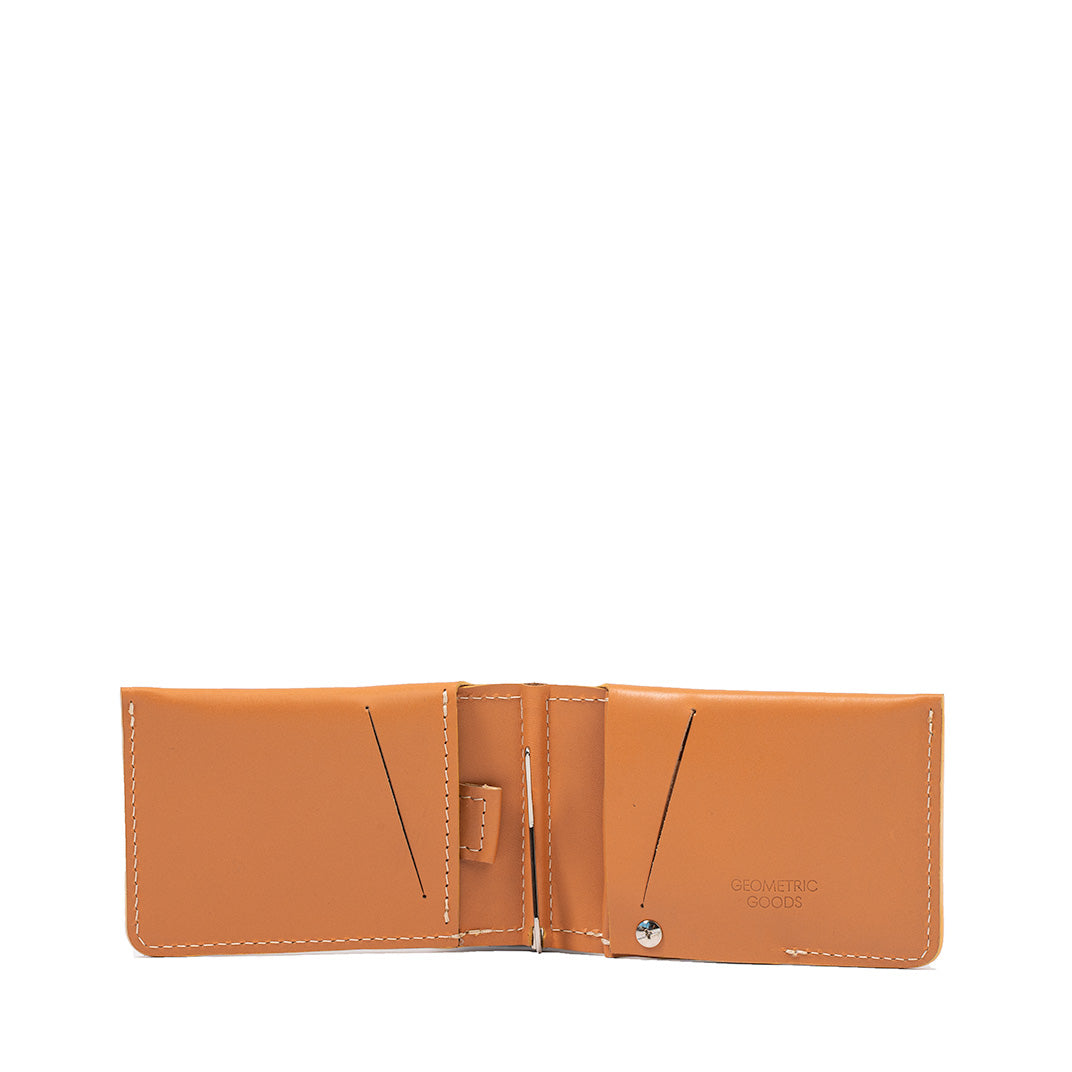 airtag money clip wallet made from premium natural leather in orange color