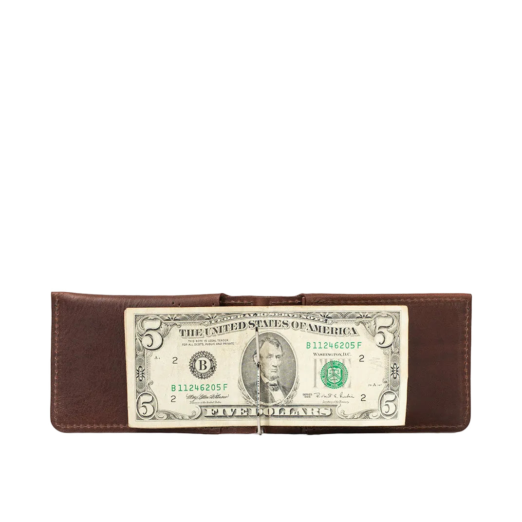 Mahogany leather AirTag money clip wallet for men holding cash with stainless clip – Geometric Goods