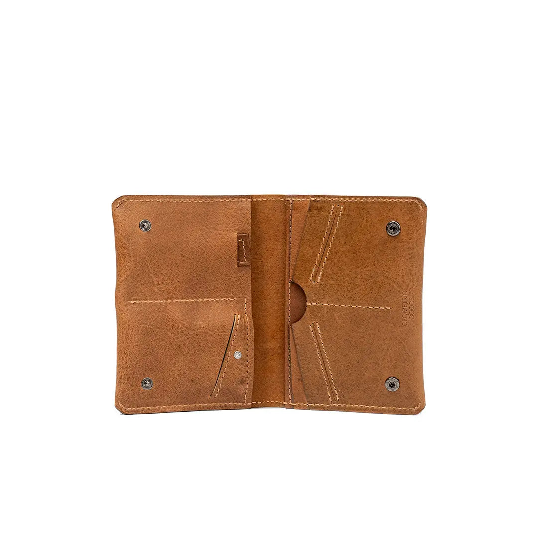 travel wallet compatible with Apple's AirTag made of brown color leather