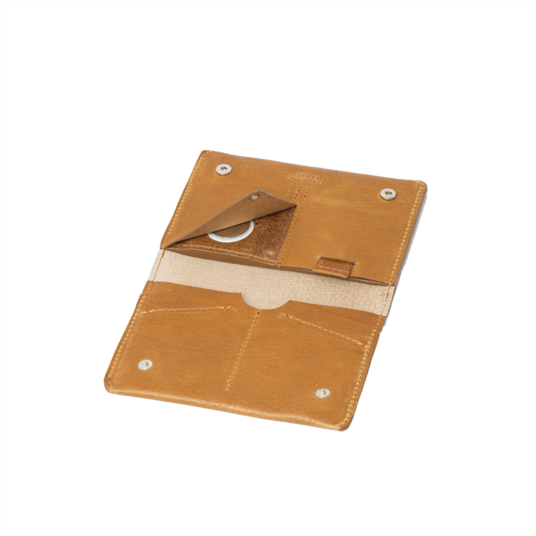 leather AirTag Passport holder wallet in light brown (camel) color