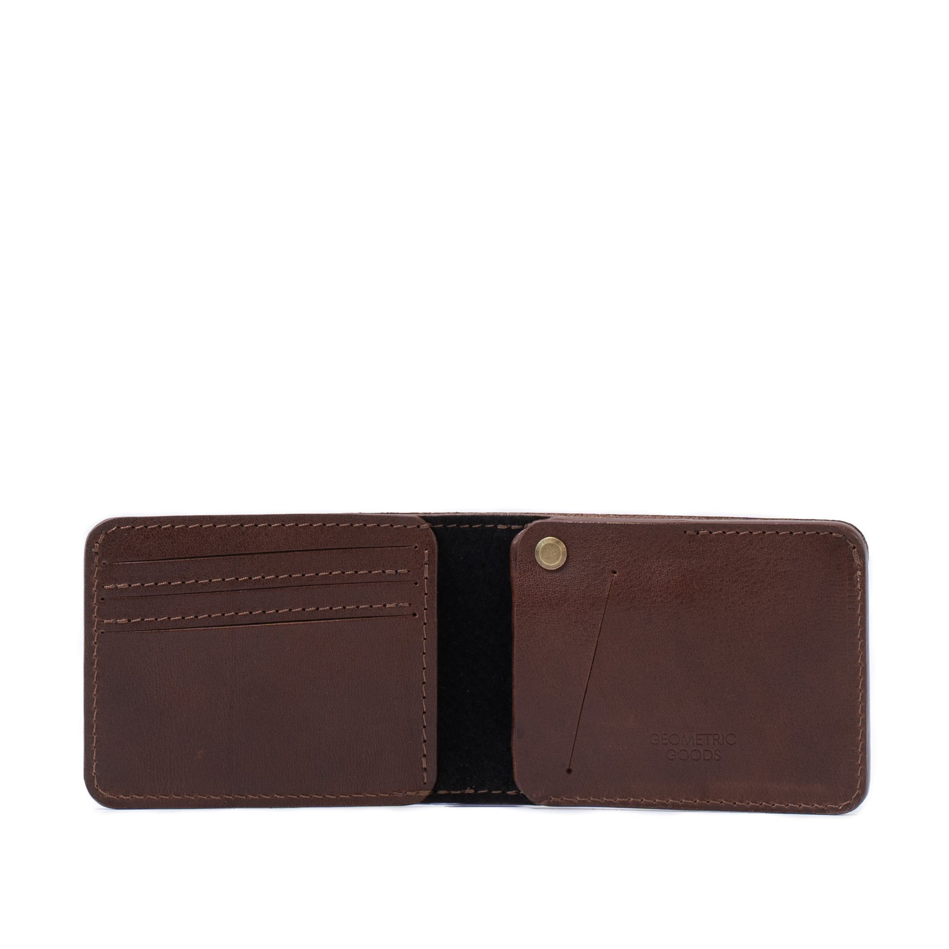 Mahogany dark brown full-grain Italian leather AirTag wallet billfold with hidden slot for tracking, combining luxury and security.