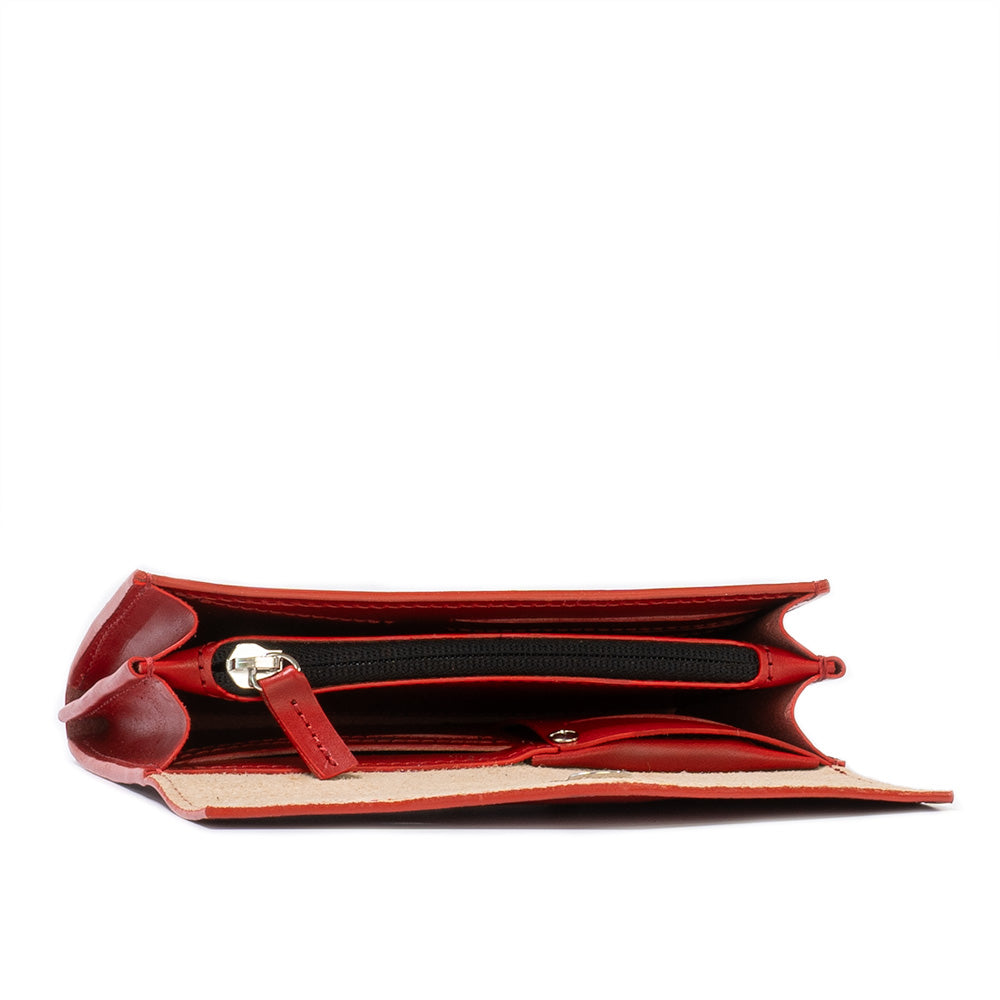 AirTag wallet for women, long flat wallet in red, compatible with AirTag, crafted from premium Italian leather