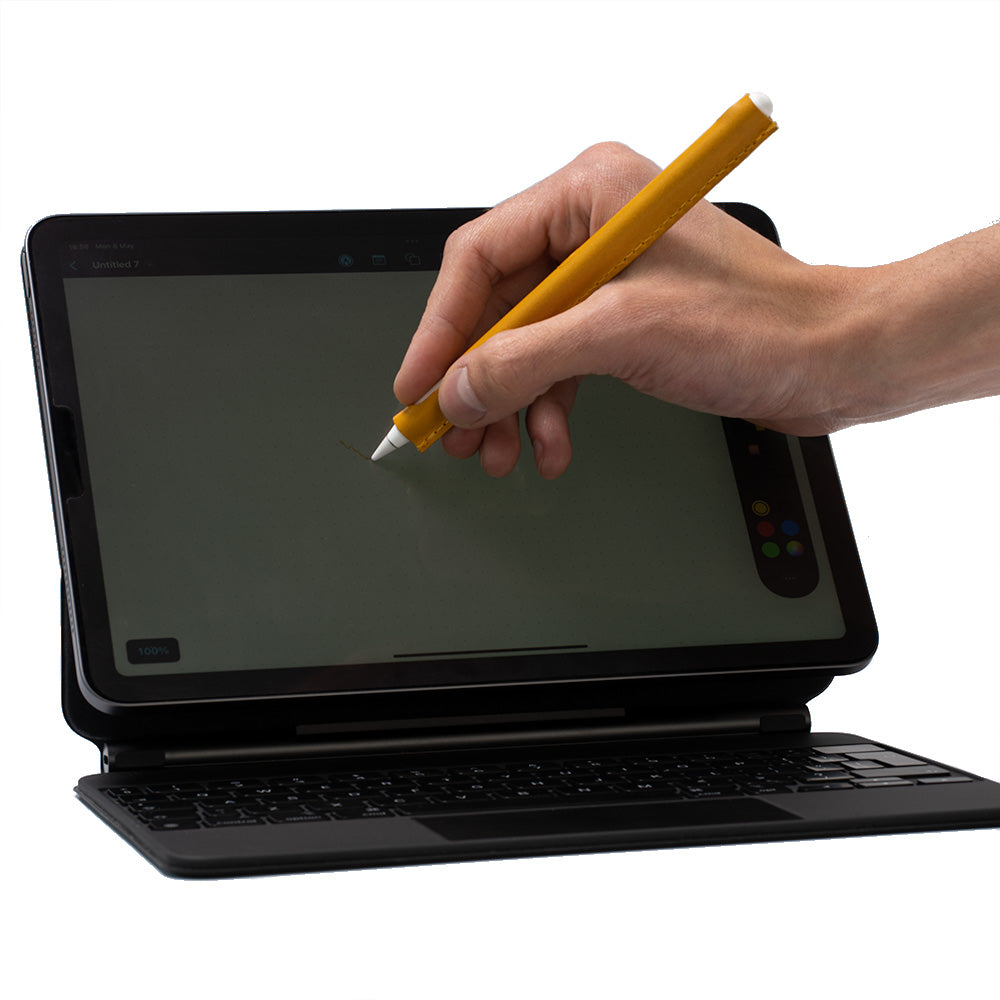 cute apple pencil 2 protective case sleeve made by Geometric Goods from Italian premium leather in yellow color