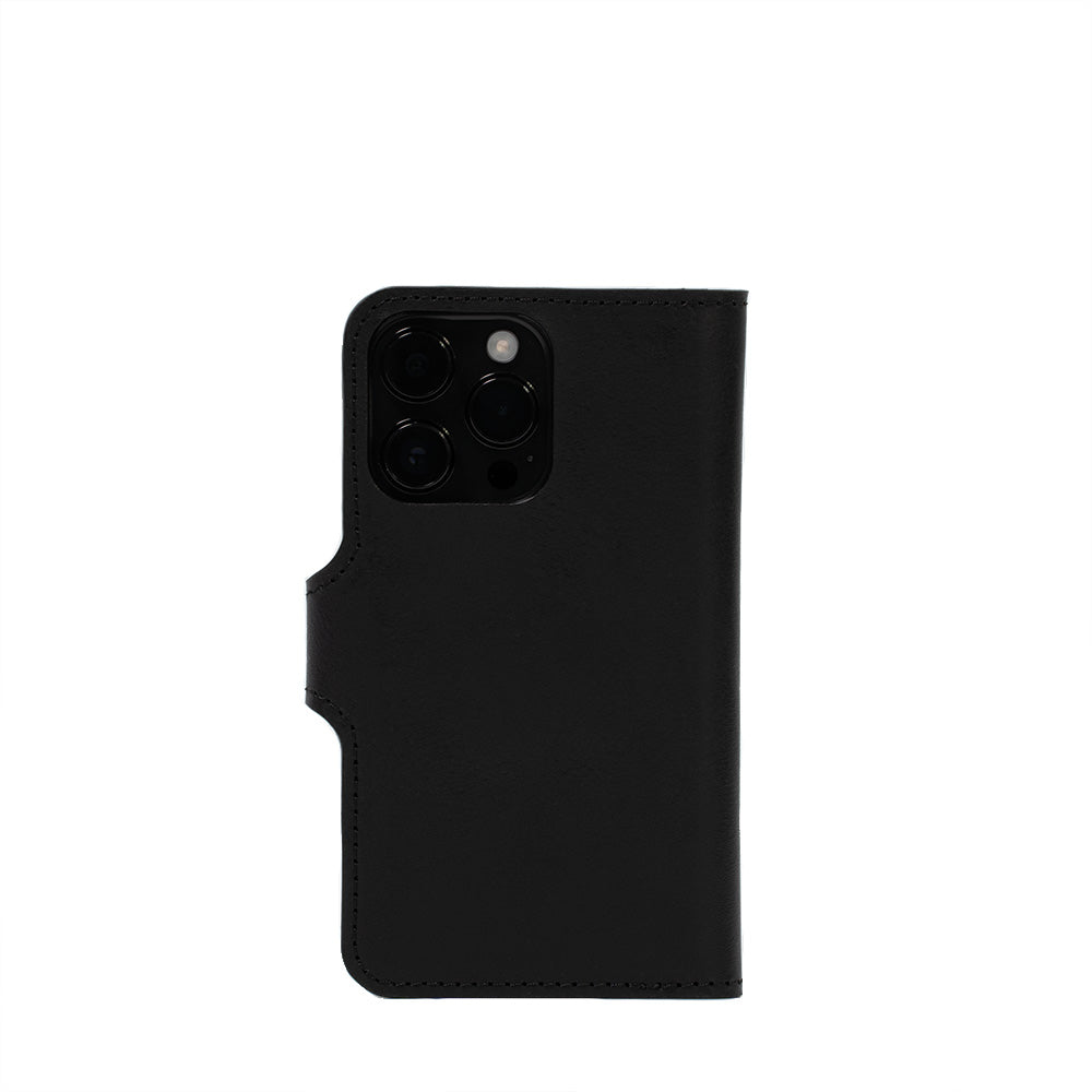 black iphone 14 pro max folio wallet with Magsafe attachment and compatible with Apple case