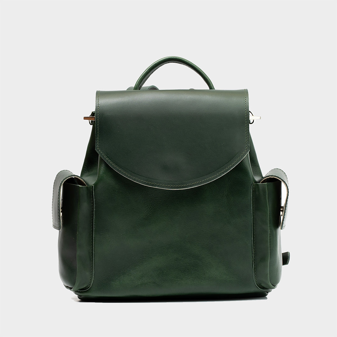 dark green backpack leather Small Leather Backpack - Chatelet (Green)