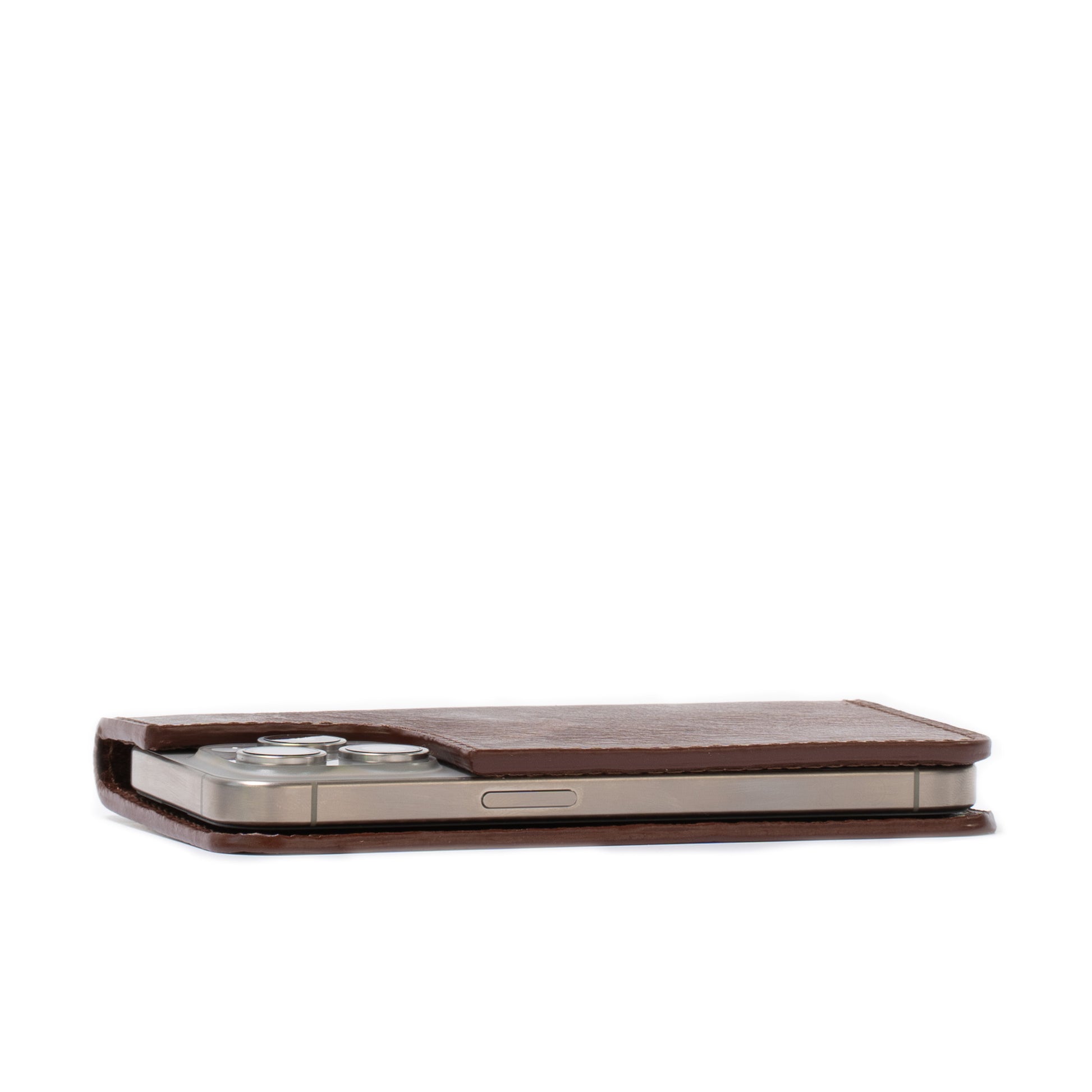 Flip case with MagSafe for iPhone 15 Pro - The Minimalist 3.0, made by Geometric Goods in dark brown (mahogany) color