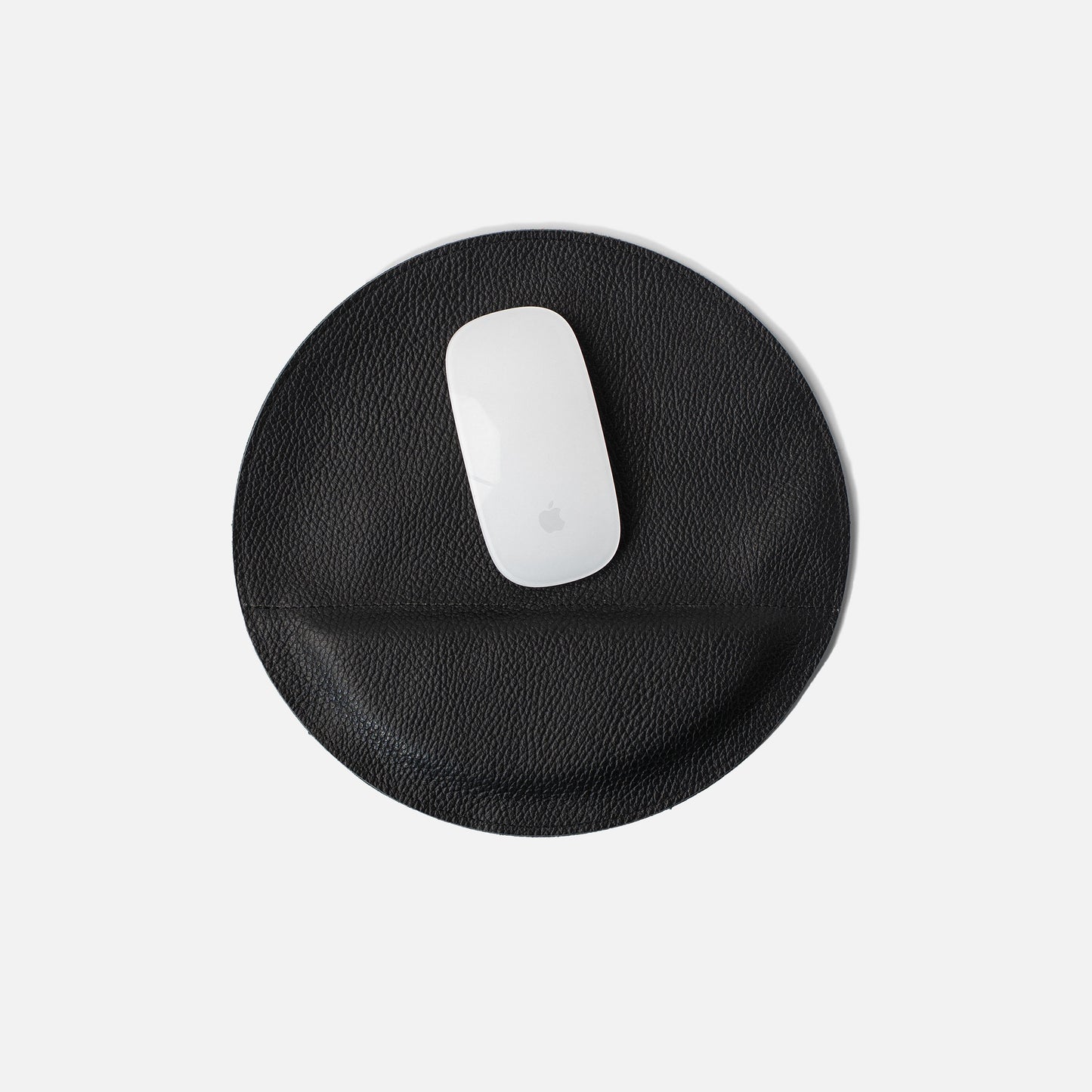 Black Italian leather round mouse pad with padded wrist rest for Apple Magic Mouse