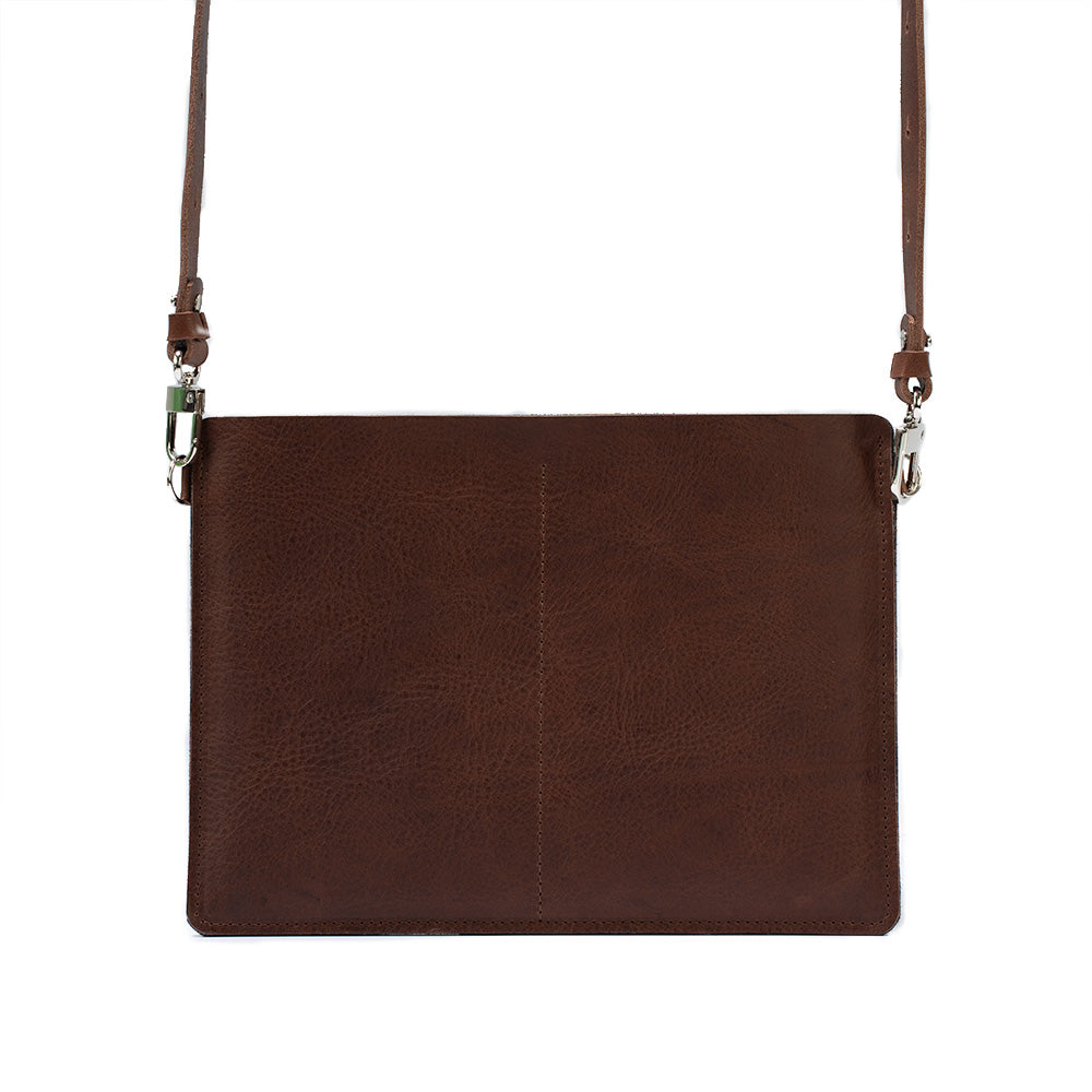 The minimalist 4.0 - leather sleeve for iPad Air with adjustable strap in dark brown chocolate brown mahogany color