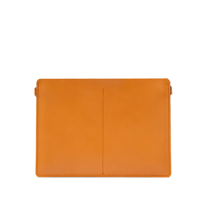 The minimalist 4.0 - leather sleeve for iPad Pro with adjustable strap in orange deep safforn color