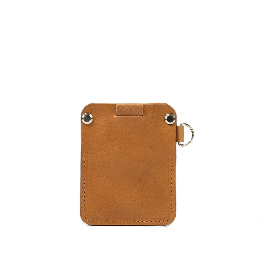 Minimalist camel light brown AirTag wallet with keychain ring