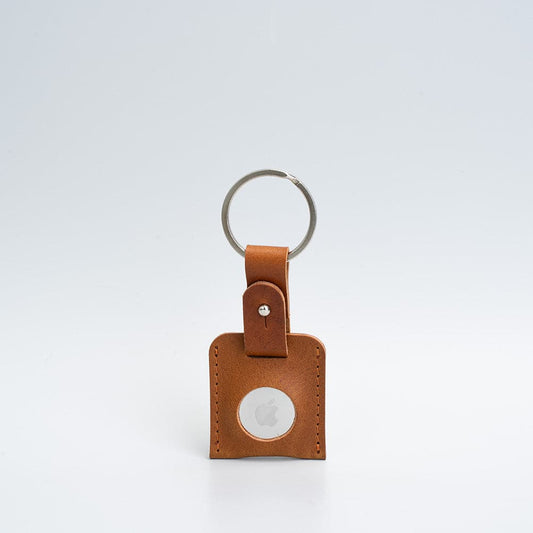 Mahogany small full-grain leather keyring for Apple AirTag