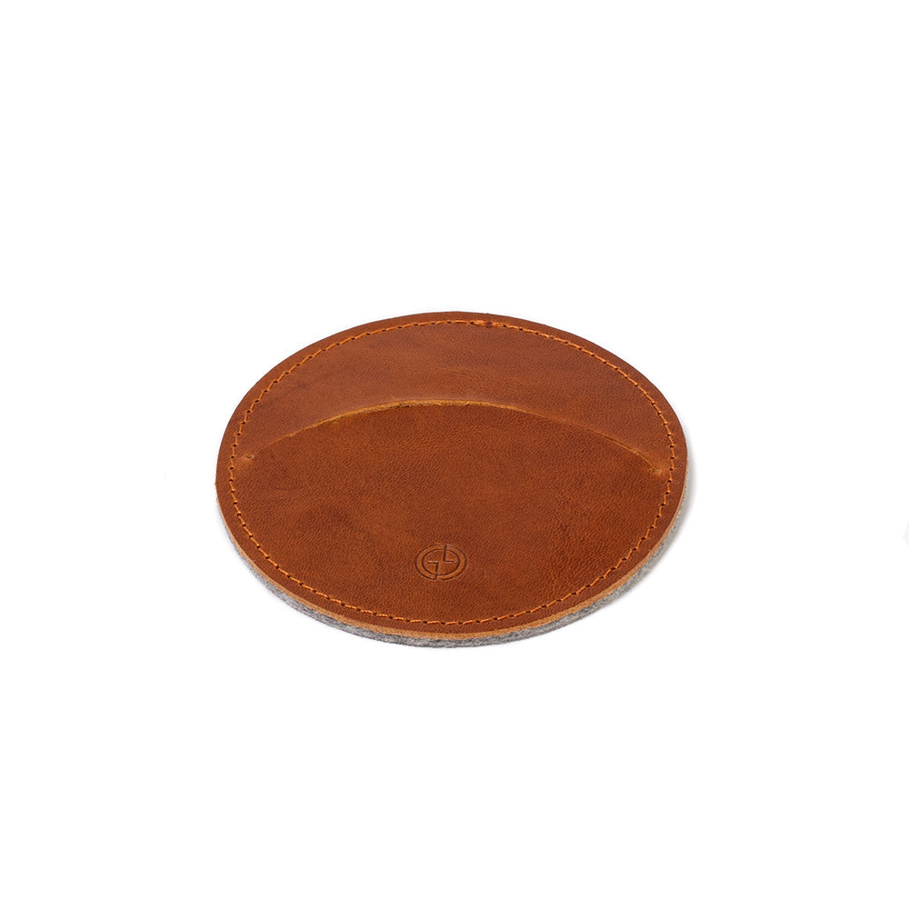 Leather cord organizer for Apple's MagSafe Charger made from premium Italin leather in cognac brown tan color by Geometric Goods