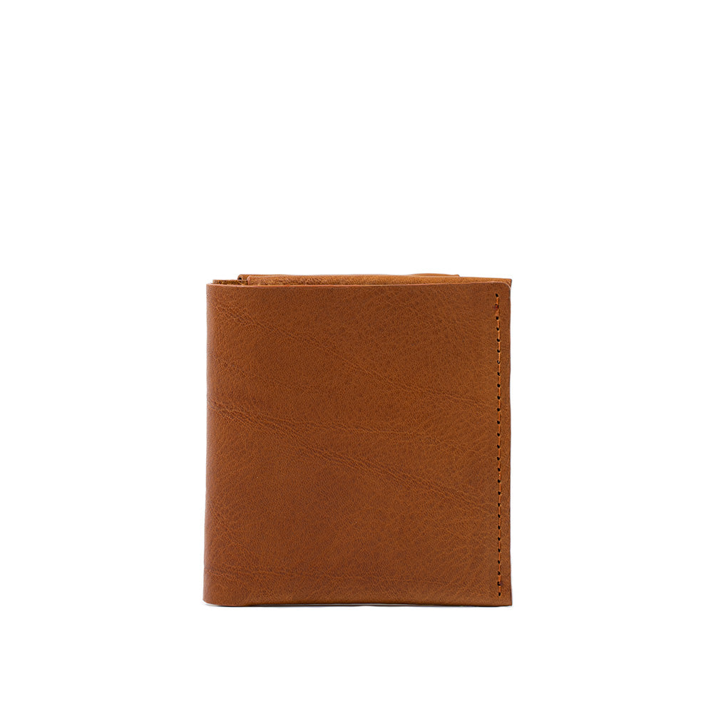 Tan color men's AirTag billfold wallet 2.0 highlighting its durable construction