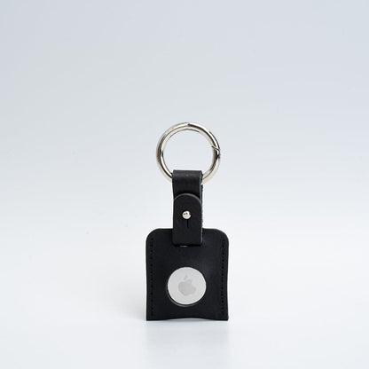 black leather airtag keyring with carabiner