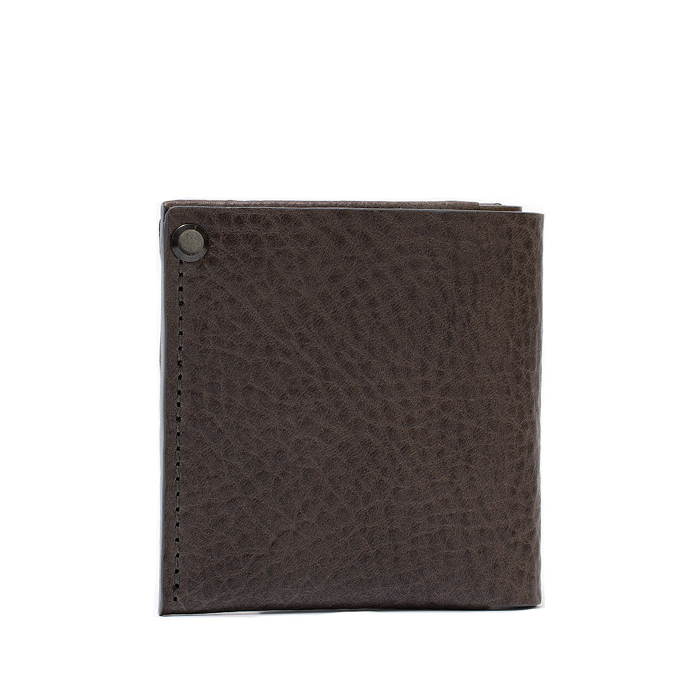 Gray leather AirTag wallet with a minimalist design and high-quality material