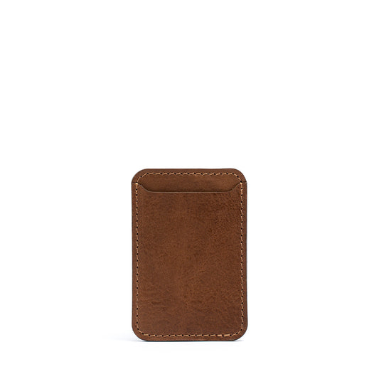 Mahogany Classic full-grain leather MagSafe wallet, angled view