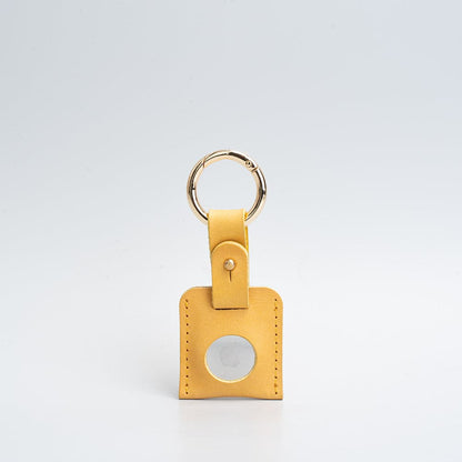 mustard yellow leather airtag  with carabiner