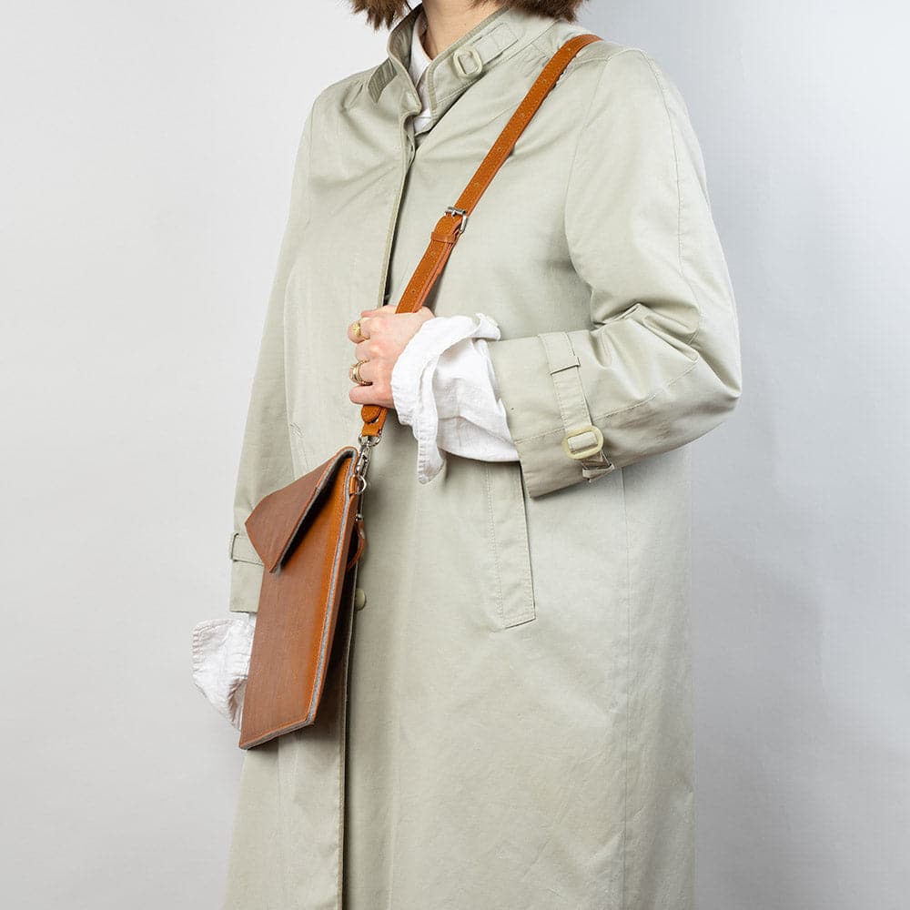 cognac brown tan color Leather Sleeve with adjustable strap for iPad made by Geometric Goods from premium quality Italian leather for woman and men