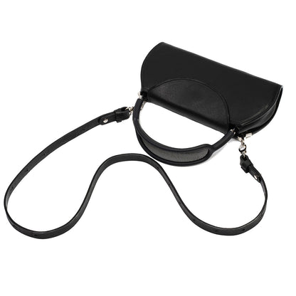 Black leather bag for AirPods Max headphones with crossbody strap for woman