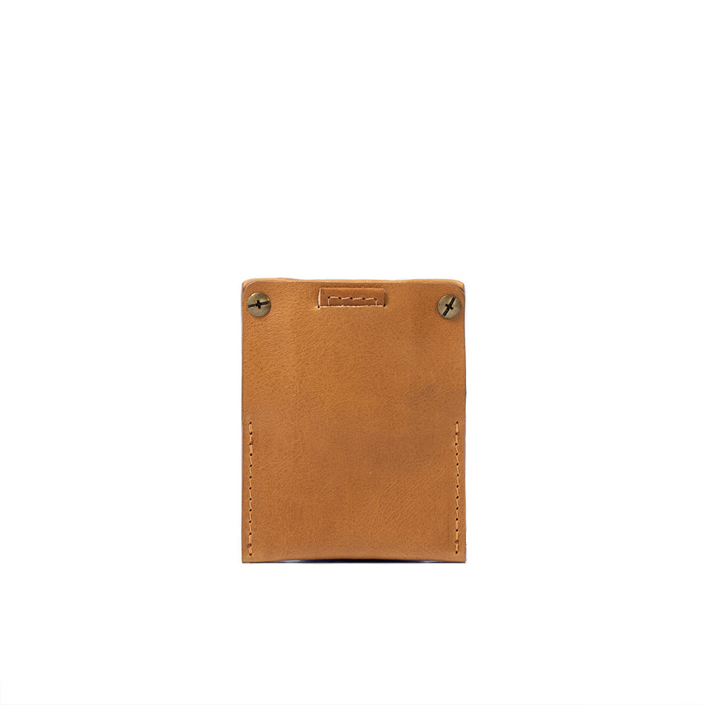 AirTag card wallet holder made by Geometric Goods from premium leather in light brown camel color 01
