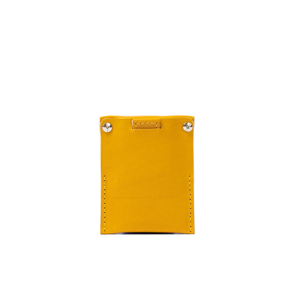 Geometric Goods AirTag card wallet holder made from premium top-grain leather in yellow color