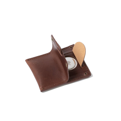 AirTag card wallet holder with a hidden slot made by Geometric Goods from premium leather in dark brown mahogany color