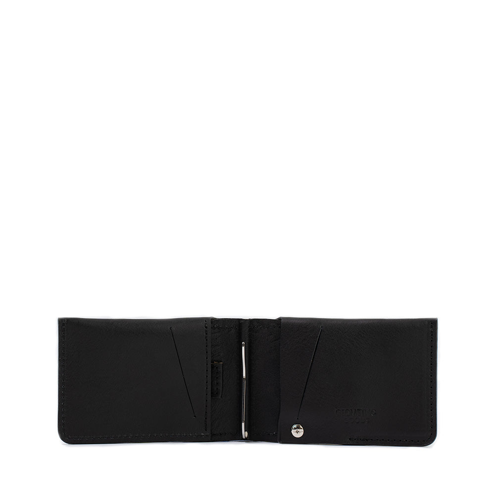 AirTag wallet with money clip made by geometric goods from premium leather in black color