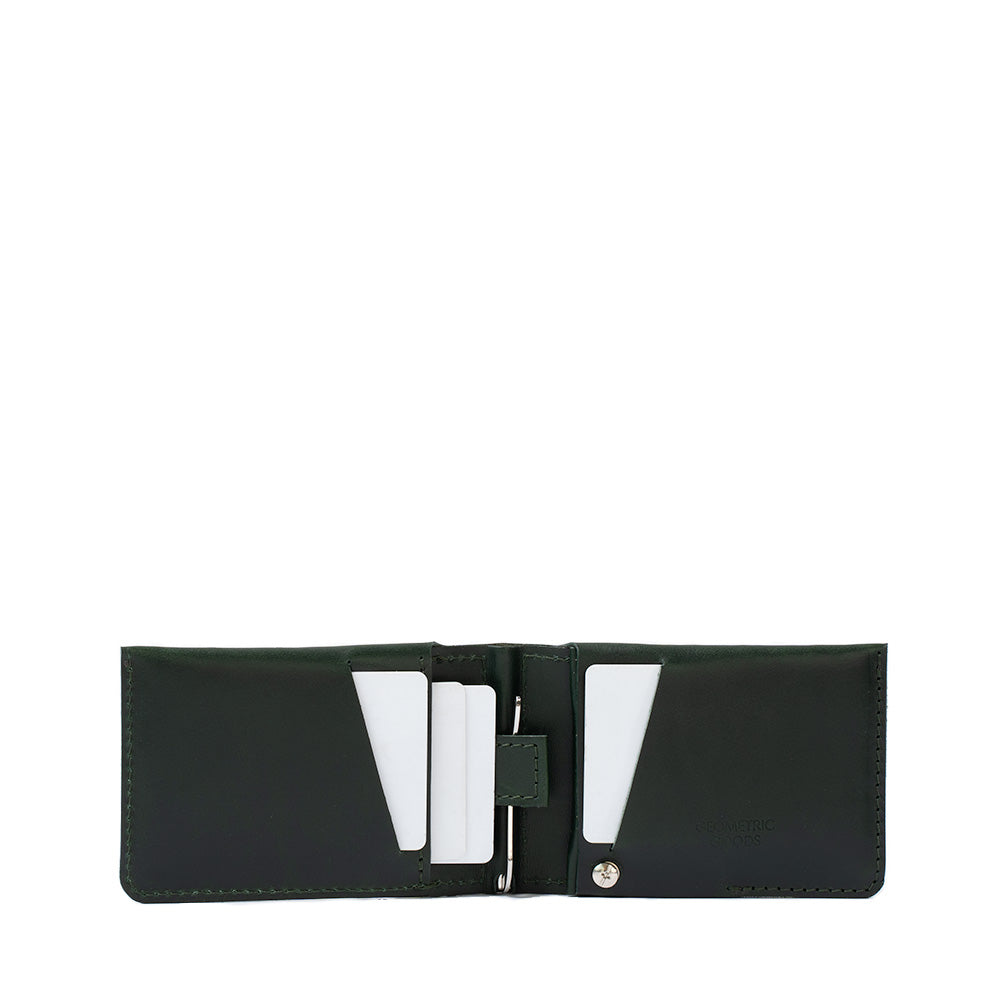 AirTag wallet with money clip made by geometric goods from premium leather in forest green 04