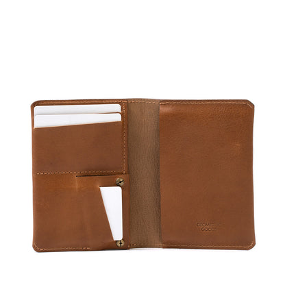 Geometric Goods' best slim AirTag passport wallet, crafted from premium tan Italian leather.
