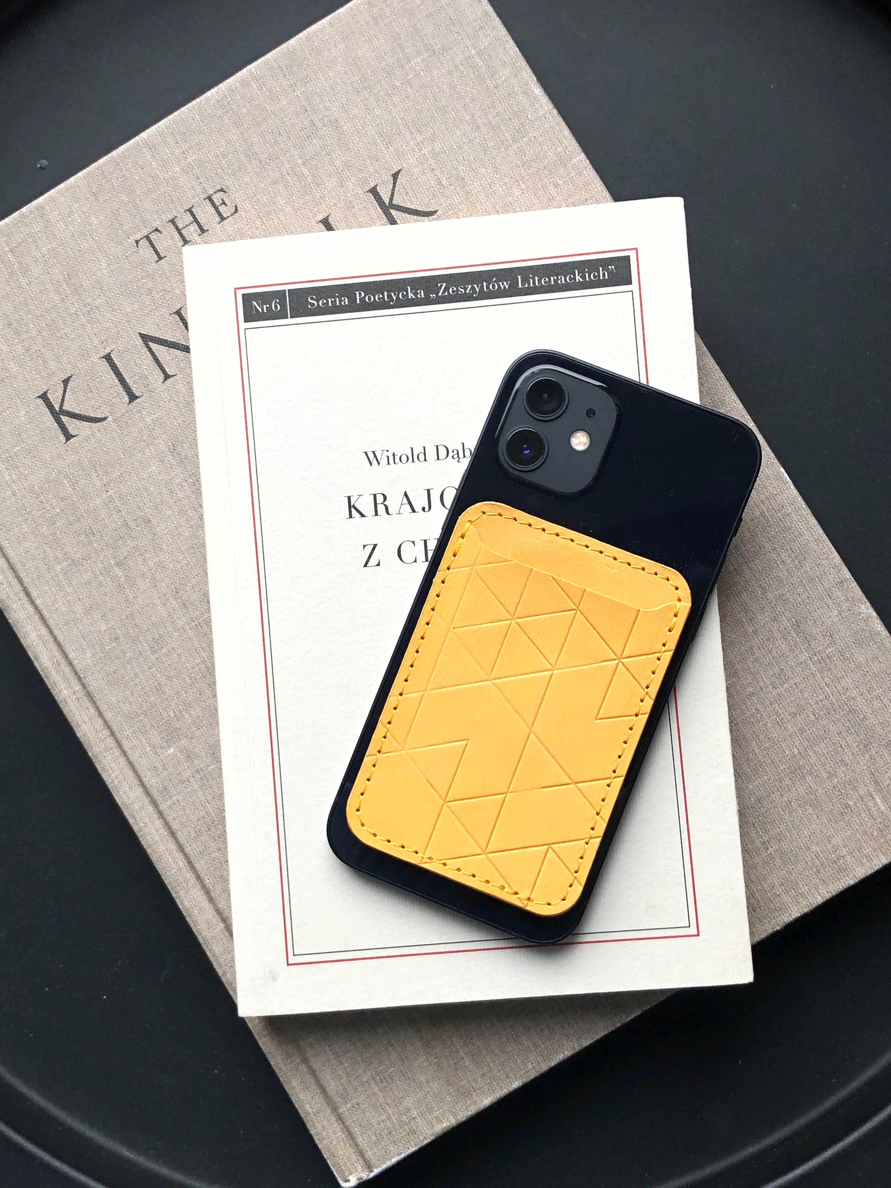 yellow magsafe wallet for iphone wit geometric pattern made by Geometric Goods