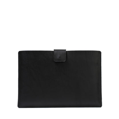 Leather Sleeve bag for MacBook Pro 14 with zipper pocket in black color made by Geometric Goods