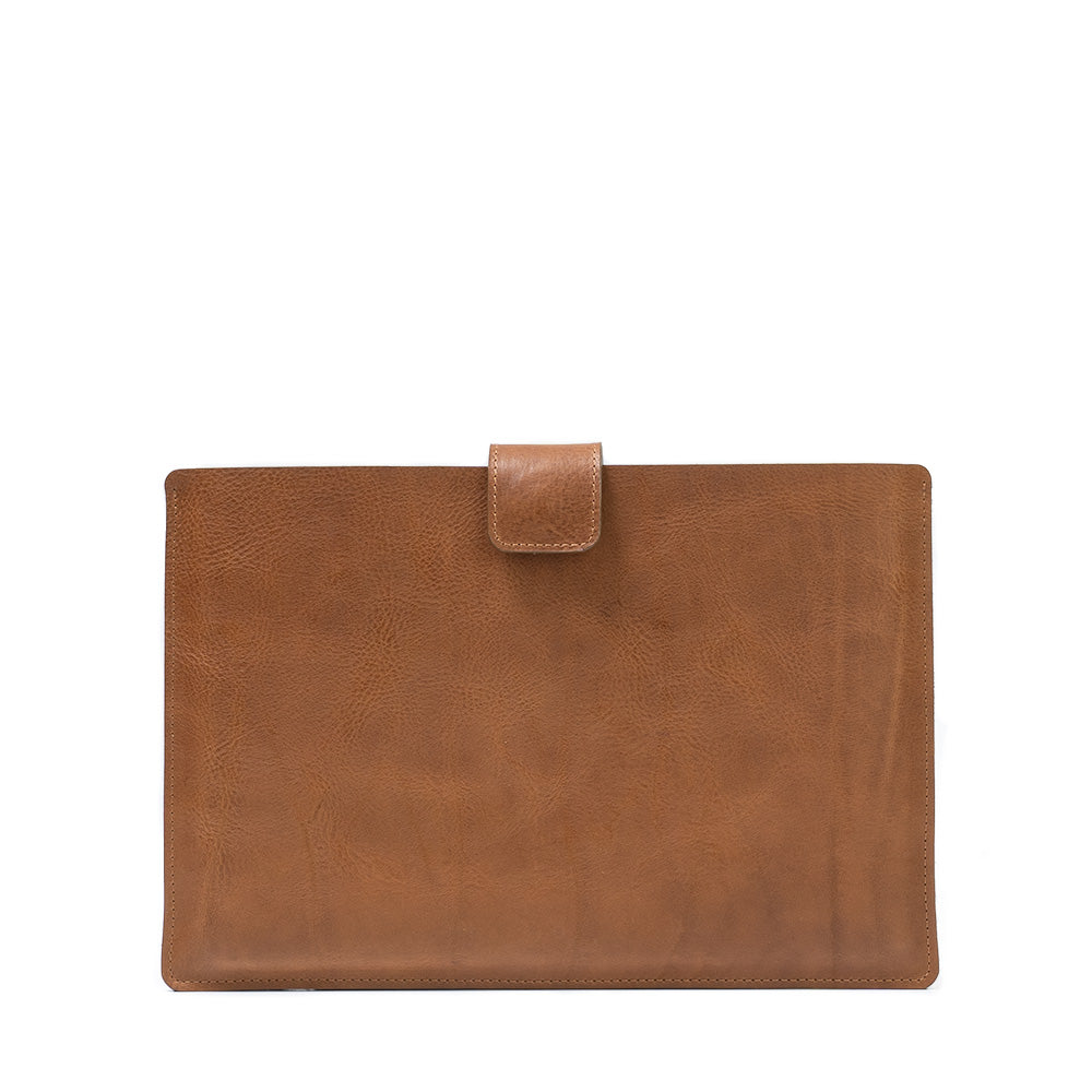 Leather Sleeve Bag for MacBook Pro 15 with zipper pocket in brown color made by Geometric Goods