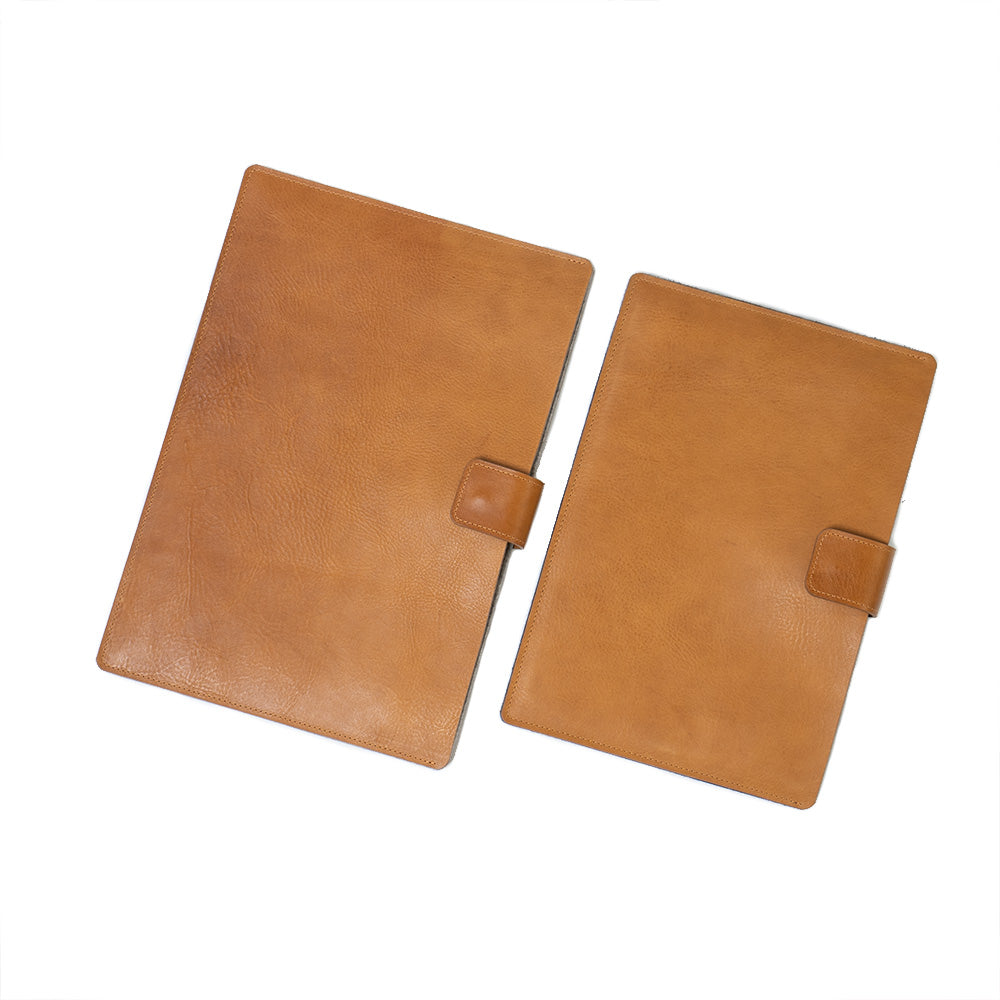 Leather Sleeves Bags for MacBook Pro Models with zipper pocket in camel made by Geometric Goods