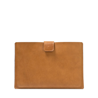 Leather sleeve bag for iPad Pro 12 with zipper pocket in light brown (camel) color made by Geometric Goods