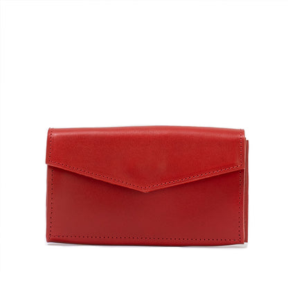 Leather long wallet for women, AirTag compatible, in red color, crafted from premium Italian leather