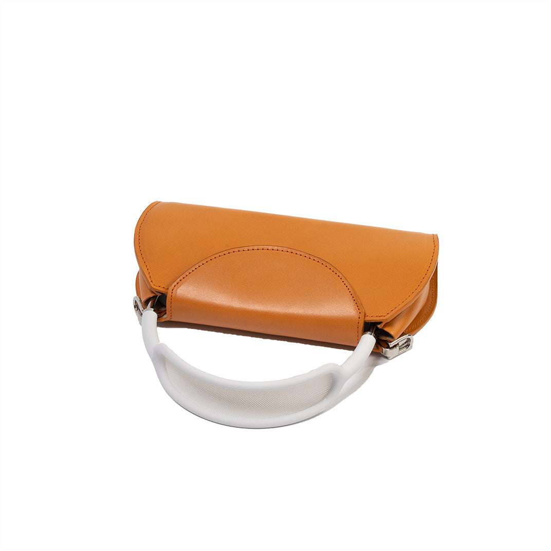 Fashionable orange leather case for AirPods Max with crossbody strap for woman