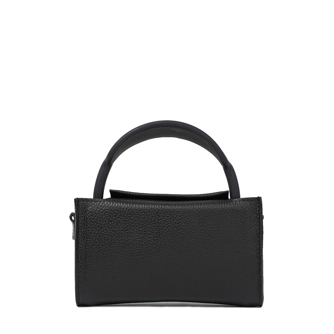 Black leather AirPods Max case with exposed headband and no shoulder strap attached.