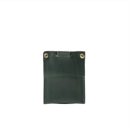 Forest green leather Card Holder 2.0 for AirTag with two brass-colored rivets