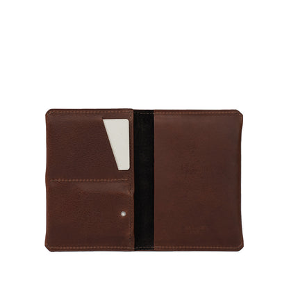 leather passport holder for AirTag in mahogany color
