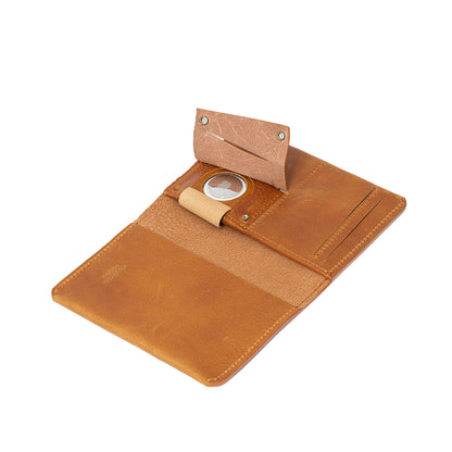 AirTag passport holder made from premium Italian leather in tan color