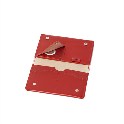 leather AirTag Passport holder wallet in red color