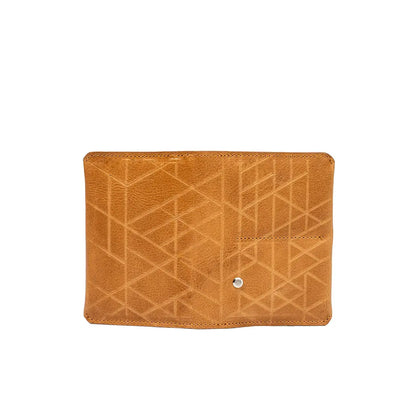 Camel leather Travel Wallet 2.0 for AirTag with an engraved geometric Vectors pattern