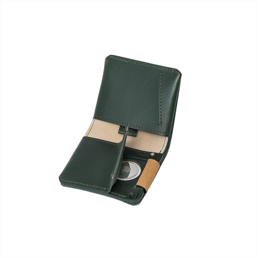 AirTag wallet for men in green color made from premium Italian leather in green color