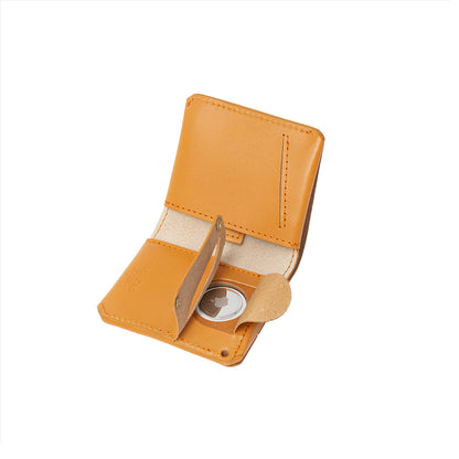 smart AirTag wallet made from premium Italian leather in orange color