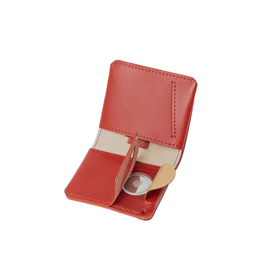 women's AirTag wallet in vibrant red color made from Italian leather